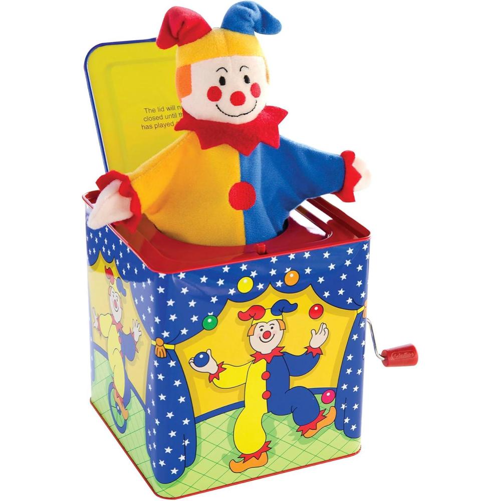 Schylling Jester Jack in the Box – Classic Children’s Musical Toy – Colorful and Durable Tin Box with Silly Jester Plush – Age 18 months and Up