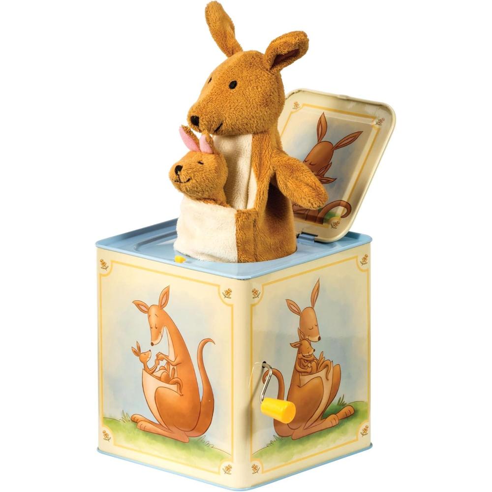 Schylling: Jack in Box – Kangaroo – Classic Pop-Up Music Toy, Momma & Baby Joey Finger Puppet, Plays Song Pop Goes The Weasel, Toddler & Kids 18mo+