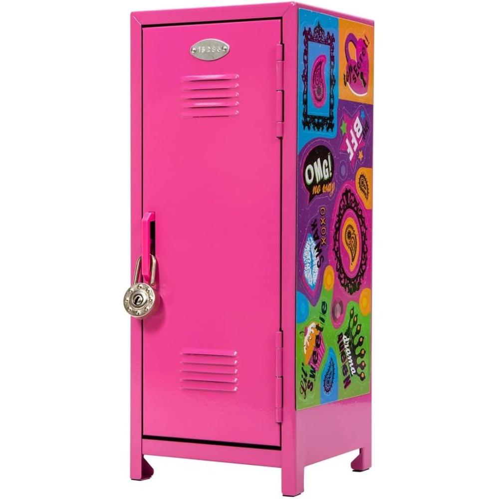 Schylling Girls Talk Pink Mini Locker – 11.25″ Decorative Metal Storage Locker with 17 Mix-and-Match Magnets, Lock, and Keys – Ages 4-12