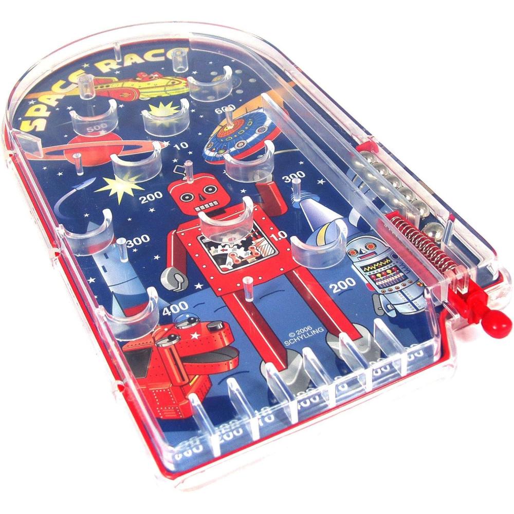 Schylling Space Race Pinball Game – Portable Retro Pinball Toy – Sturdy Construction with Lever, Metal Balls, and Classic Space Design – Ages 3 and Up